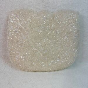 Bechamel White Iridescent Beaded Evening Clutch Crossbody Bag Wedding Formal